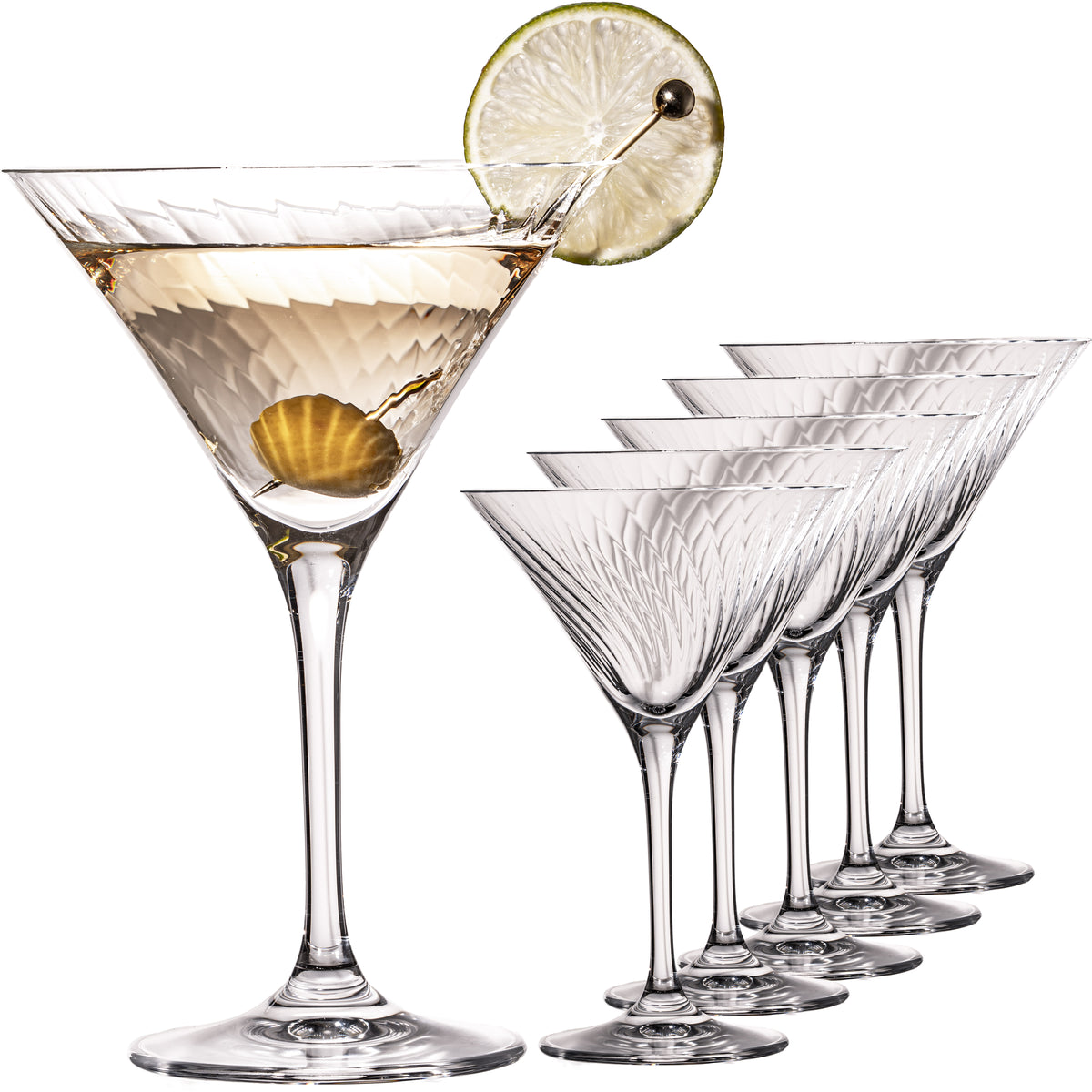 IMPERIAL karbowane szklanki do Martini zestaw 6 sztuk 215ml ze szkła krystalicznego "London" można myć w zmywarce