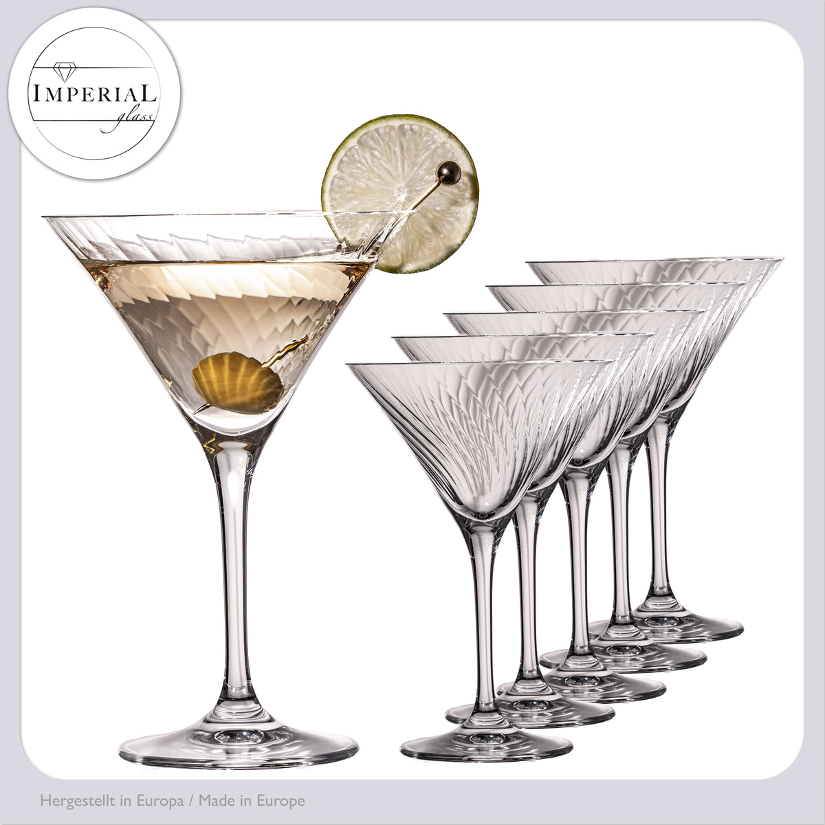 IMPERIAL karbowane szklanki do Martini zestaw 6 sztuk 215ml ze szkła krystalicznego "London" można myć w zmywarce