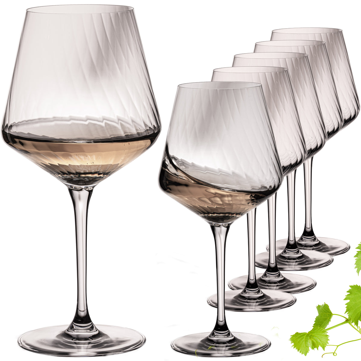 IMPERIAL glass karbowane kieliszki do Chardonnay, zestaw 6 sztuk, 570 ml, ze szkła krystalicznego „London”