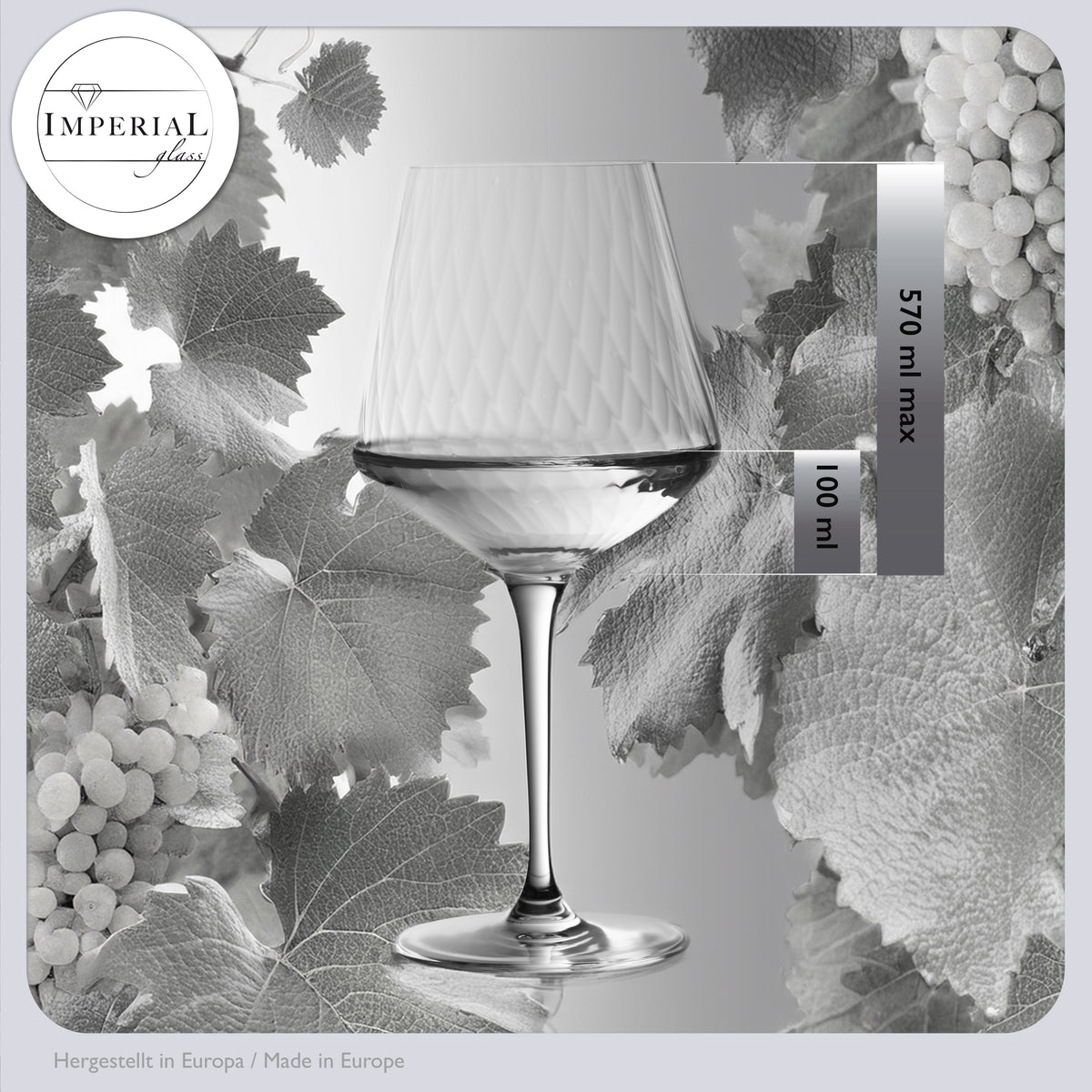 IMPERIAL glass karbowane kieliszki do Chardonnay, zestaw 6 sztuk, 570 ml, ze szkła krystalicznego „London”