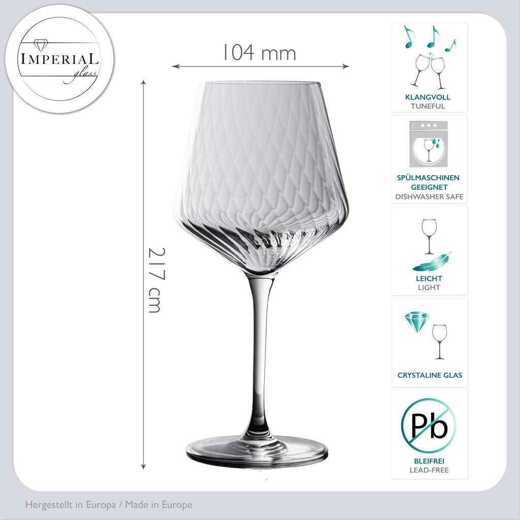IMPERIAL glass karbowane kieliszki do Chardonnay, zestaw 6 sztuk, 570 ml, ze szkła krystalicznego „London”