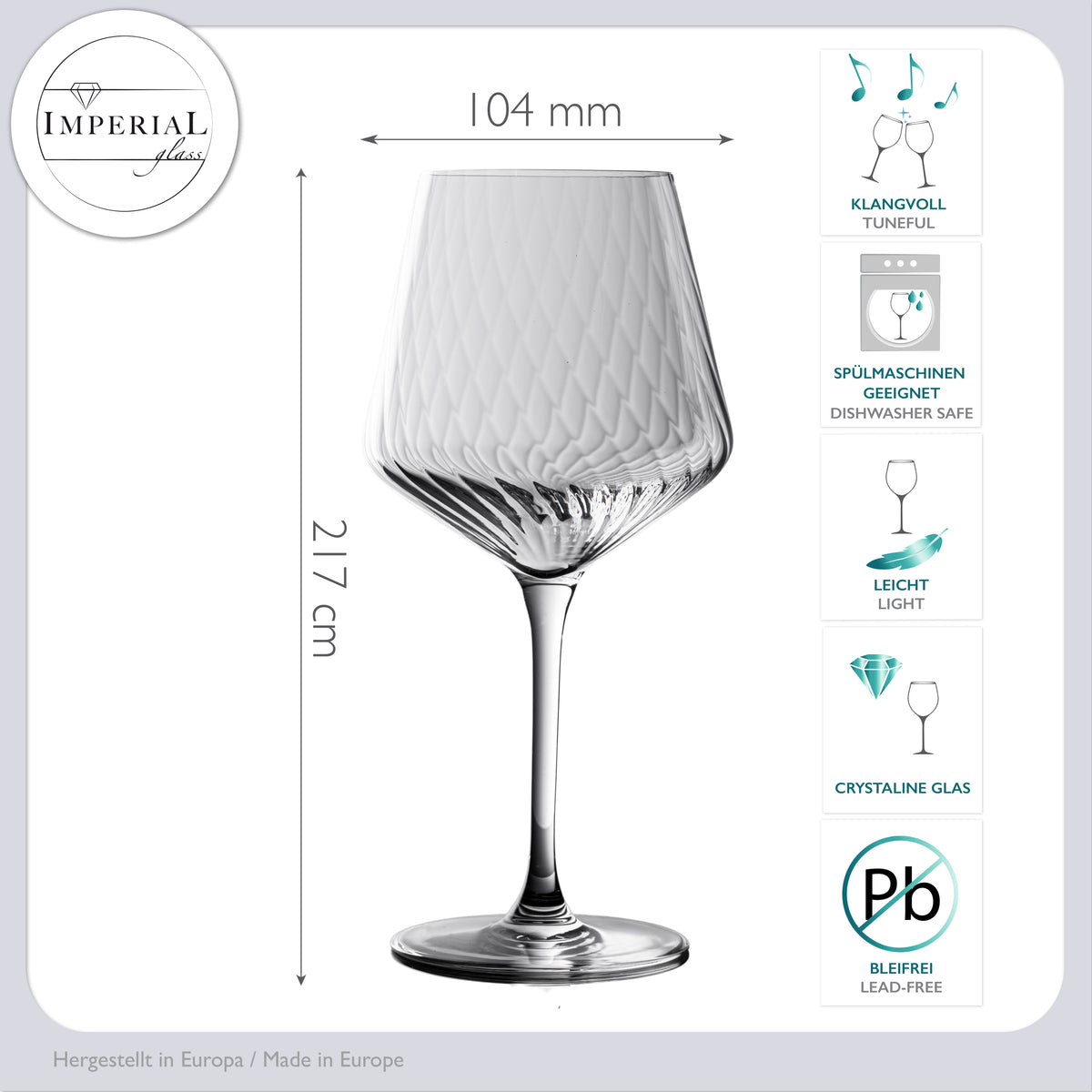 IMPERIAL glass Kieliszki do Chardonnay zestaw 2 sztuk - karbowane kieliszki do białego wina 570ml ze szkła krystalicznego "London"