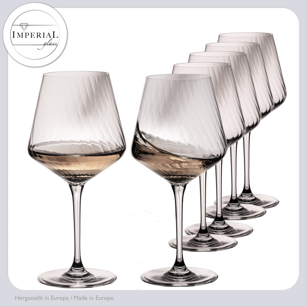 IMPERIAL glass karbowane kieliszki do Chardonnay, zestaw 6 sztuk, 570 ml, ze szkła krystalicznego „London”