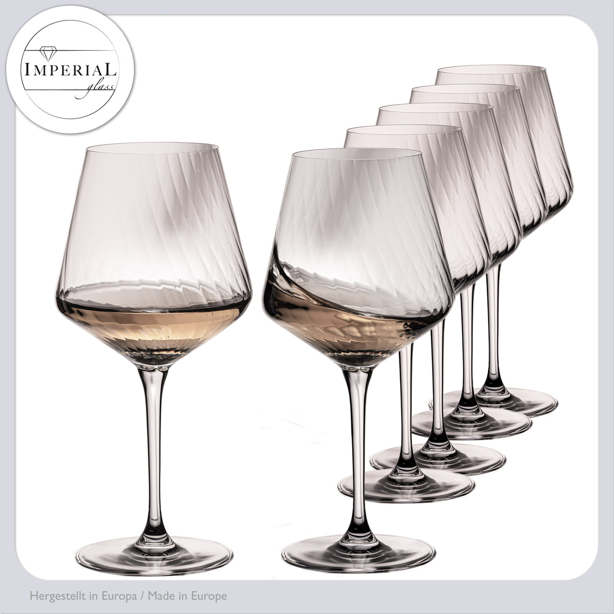 IMPERIAL glass karbowane kieliszki do Chardonnay, zestaw 6 sztuk, 570 ml, ze szkła krystalicznego „London”