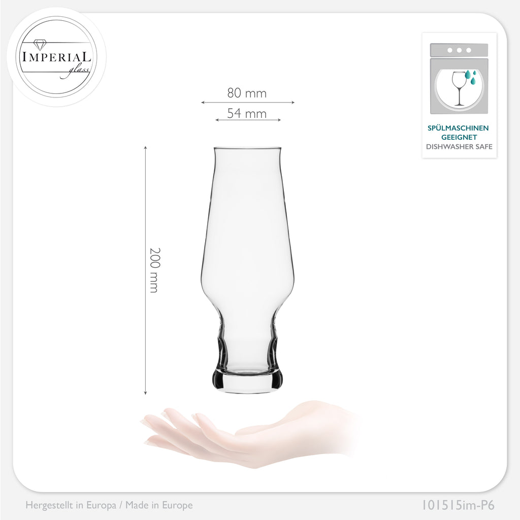 IMPERIAL glass Biergläser aus Glas 400ml (max. 500ml) Set 6-Teilig Weizengläser 0,4L