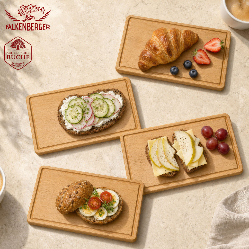 FALKENBERGER Frühstücksbrettchen 2er Set massive Buche, 24 × 14 × 1,6 cm Handgefertigt