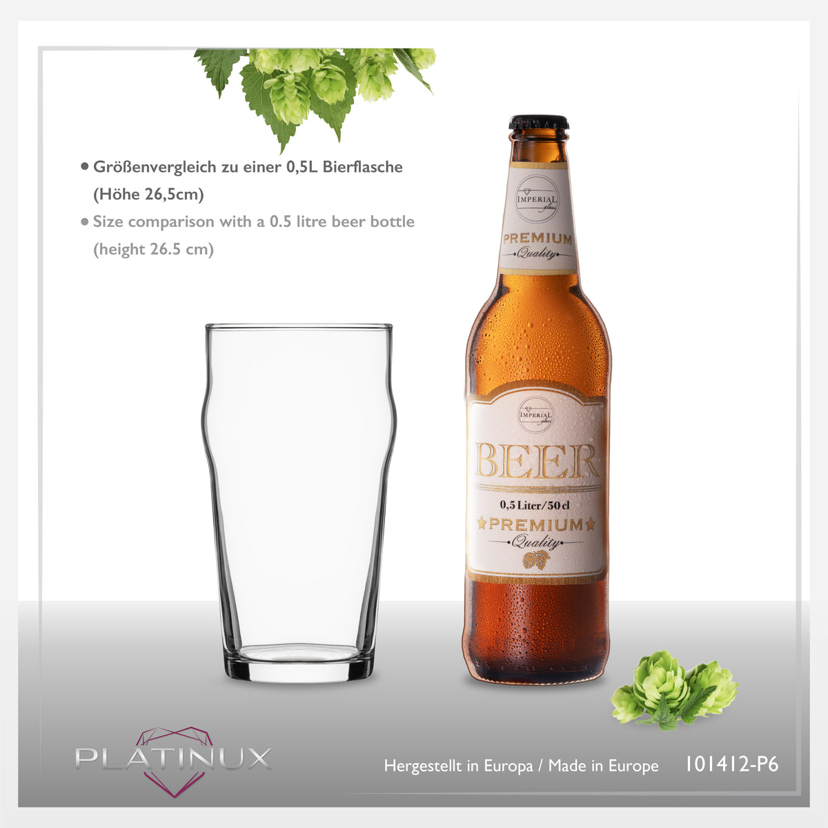 PLATINUX Zestaw 6 szklanek do piwa 500 ml (maks. 568 ml) Szklanki do piwa pszenicznego ze szkła wysokie szklanki do piwa