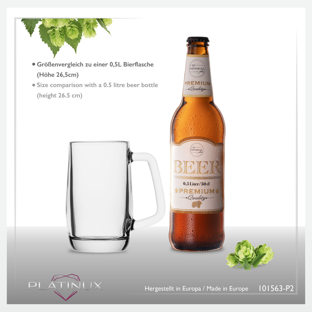 PLATINUX Kufel do piwa z uchwytem Zestaw 2-częściowy 300ml (maks. 375ml) Szklany kufel