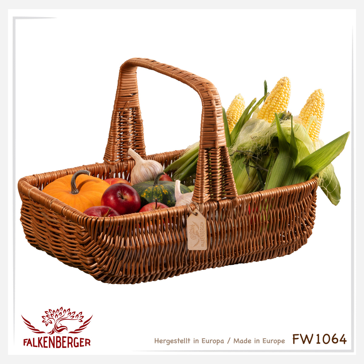 Koszyk wiklinowy FALKENBERGER pleciony "Carrier" ok. 48x30x31cm kosz na grzyby płaski rękodzieło