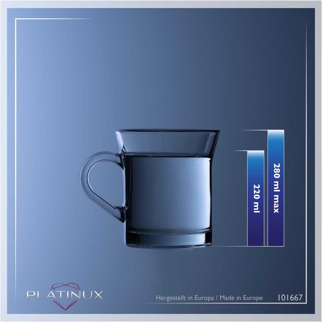 PLATINUX Szklanki do kawy z uchem, szklane 220ml (maks. 280ml) Zestaw 6 sztuk Szklanki do herbaty