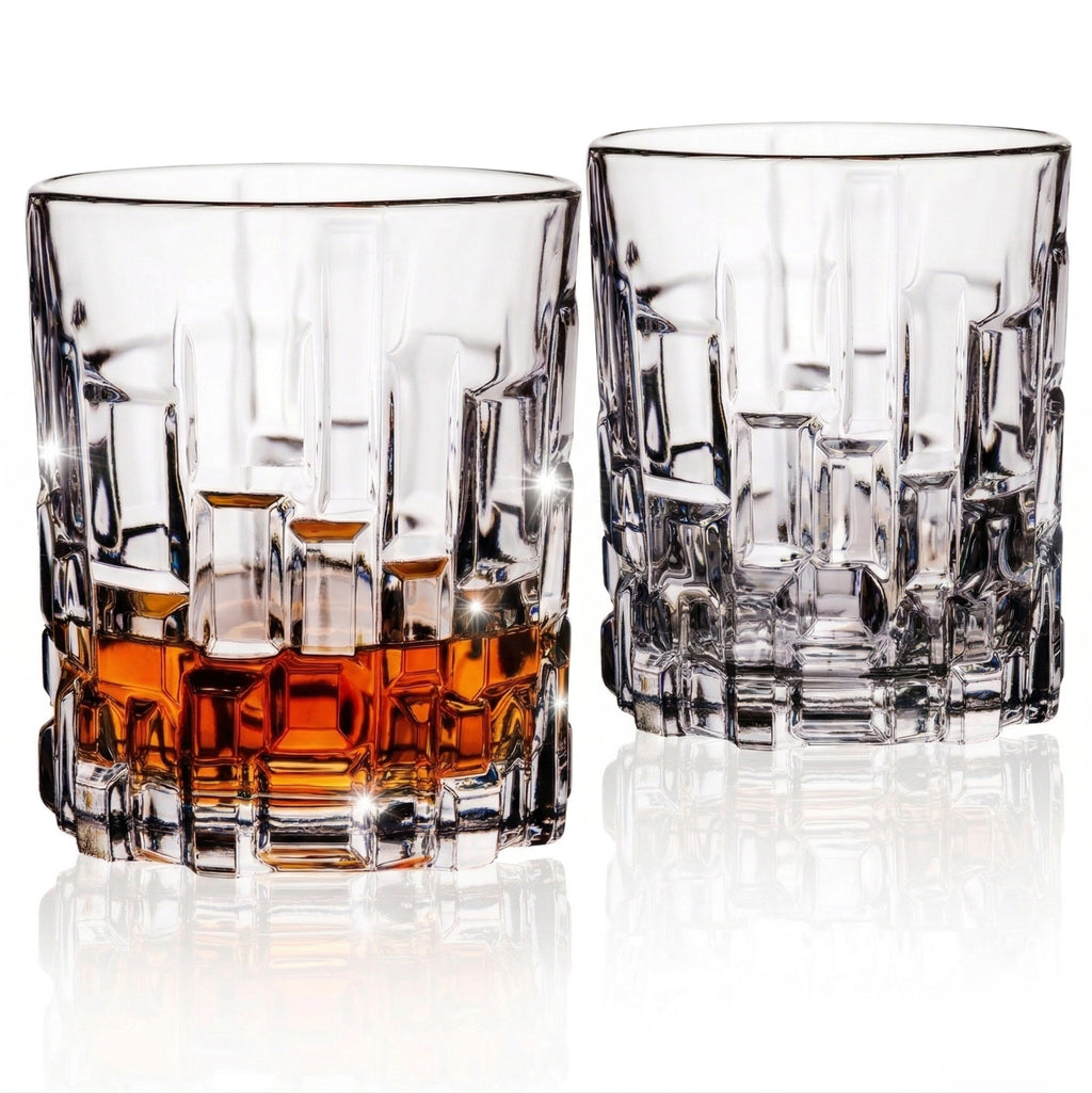 IMPERIAL glass Szklanki do whiskey 330ml, zestaw 2 szt. ze szkła krystalicznego - szklanka do whiskey typu tumbler z reliefem i grubym dnem, można myć w zmywarce