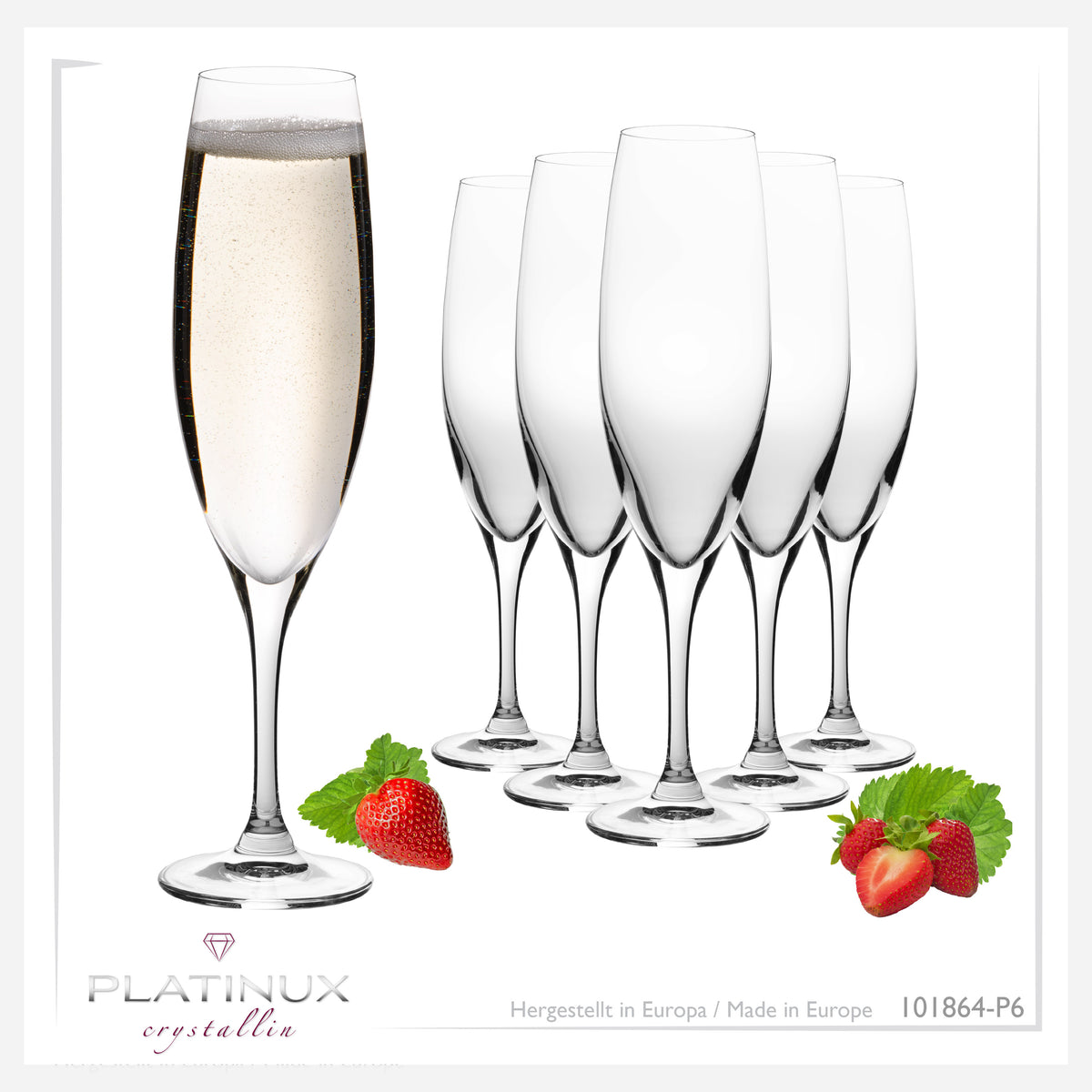 Kieliszki do szampana PLATINUX 180 ml (maks. 215 ml) Kieliszki do szampana z krystalicznego szkła Zestaw 6 sztuk Można myć w zmywarce