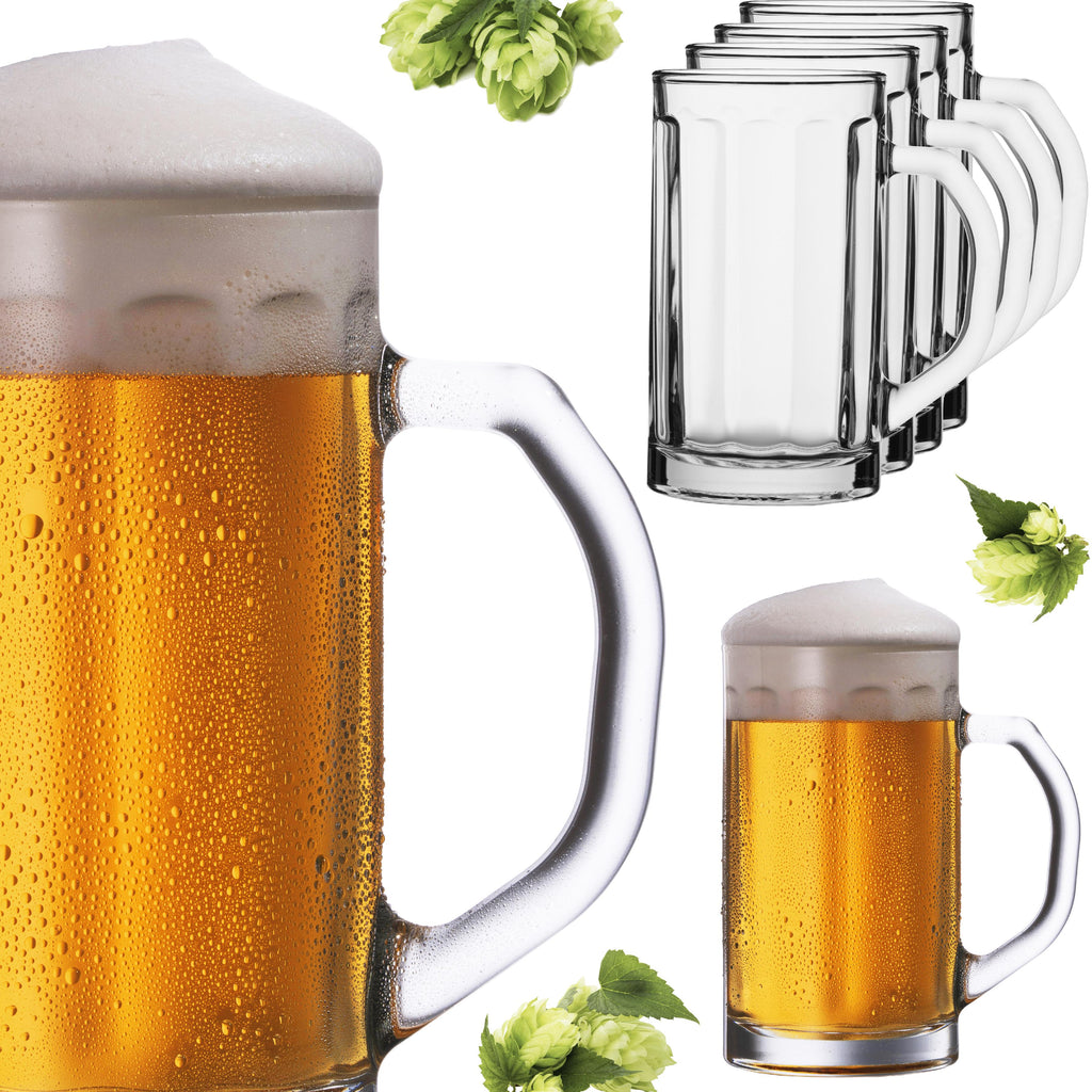 PLATINUX Zestaw 6 kufli do piwa ze szkła z uchem o pojemności 500ml (max. 650ml)