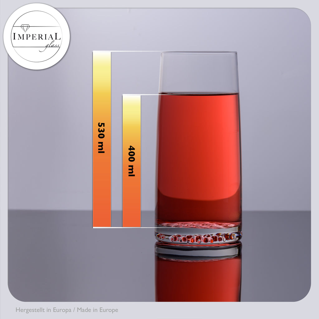 IMPERIAL glass Trinkgläser 6er Set "Faro" - Wassergläser aus Crystalline Glas 530ml, strukturierter Boden spülmaschinenfest
