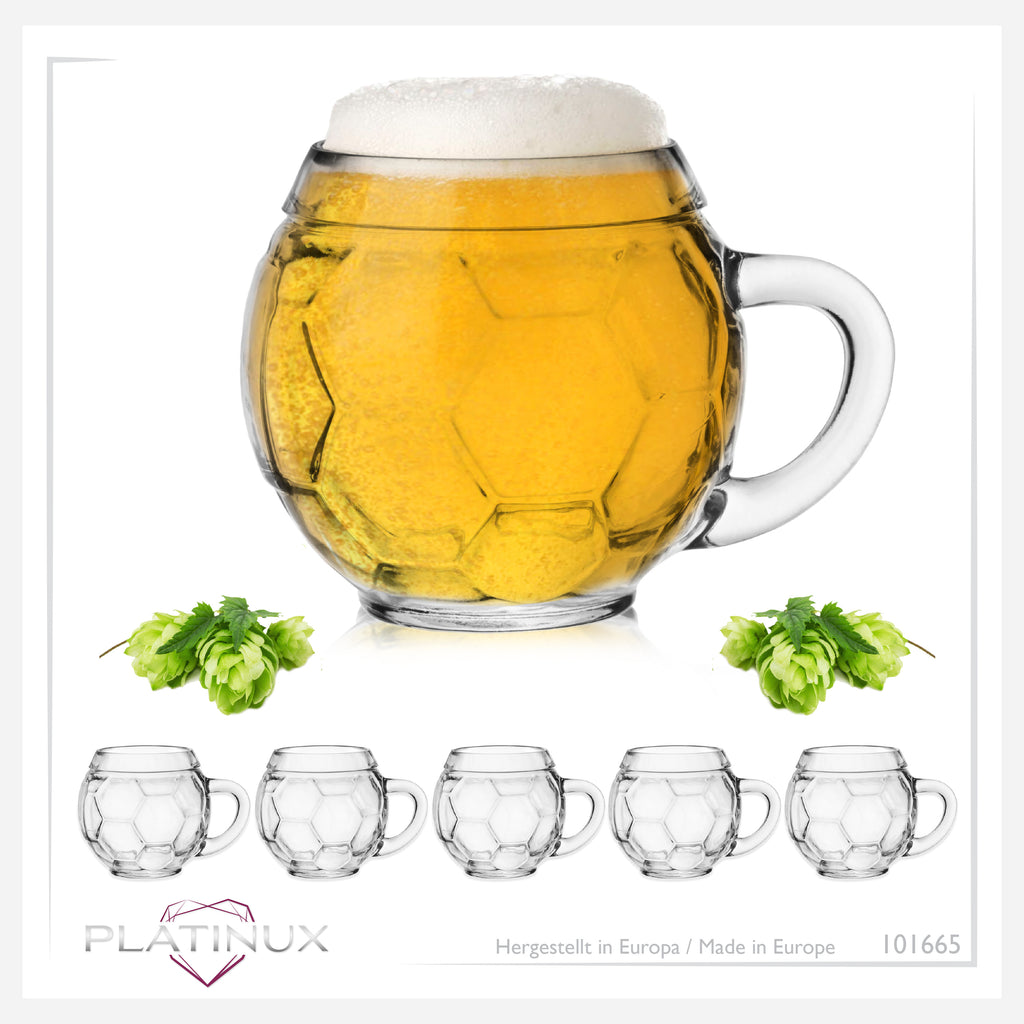 PLATINUX Szklanka do piwa z uchem Szklanka piłkarska 350ml (maks. 420ml) ze szkła Zestaw 2-częściowy Szklanki do piwa Kufel do piwa