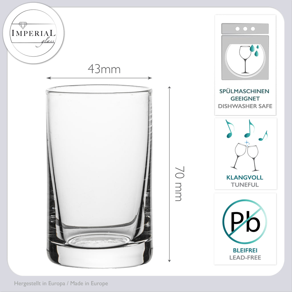 IMPERIAL szklane kieliszki do shotów, zestaw 6 sztuk 60ml - kieliszki do wódki ze szkła z grubym dnem, przezroczyste kieliszki do shotów, likierów i aperitifów, można myć w zmywarce