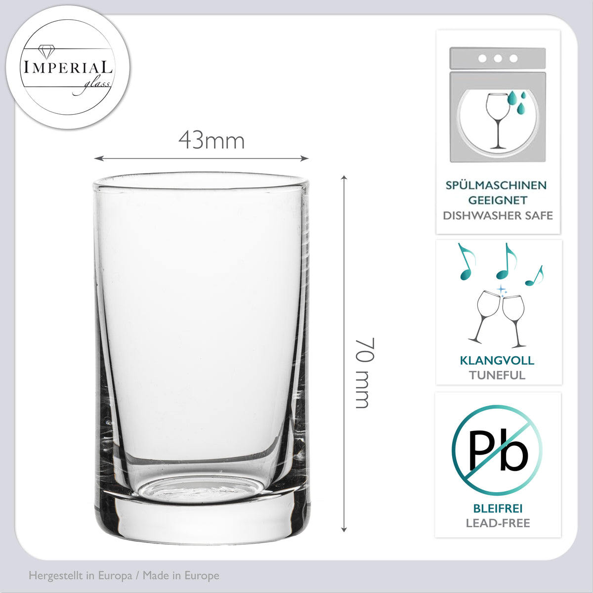 IMPERIAL szklane kieliszki do shotów, zestaw 6 sztuk 60ml - kieliszki do wódki ze szkła z grubym dnem, przezroczyste kieliszki do shotów, likierów i aperitifów, można myć w zmywarce