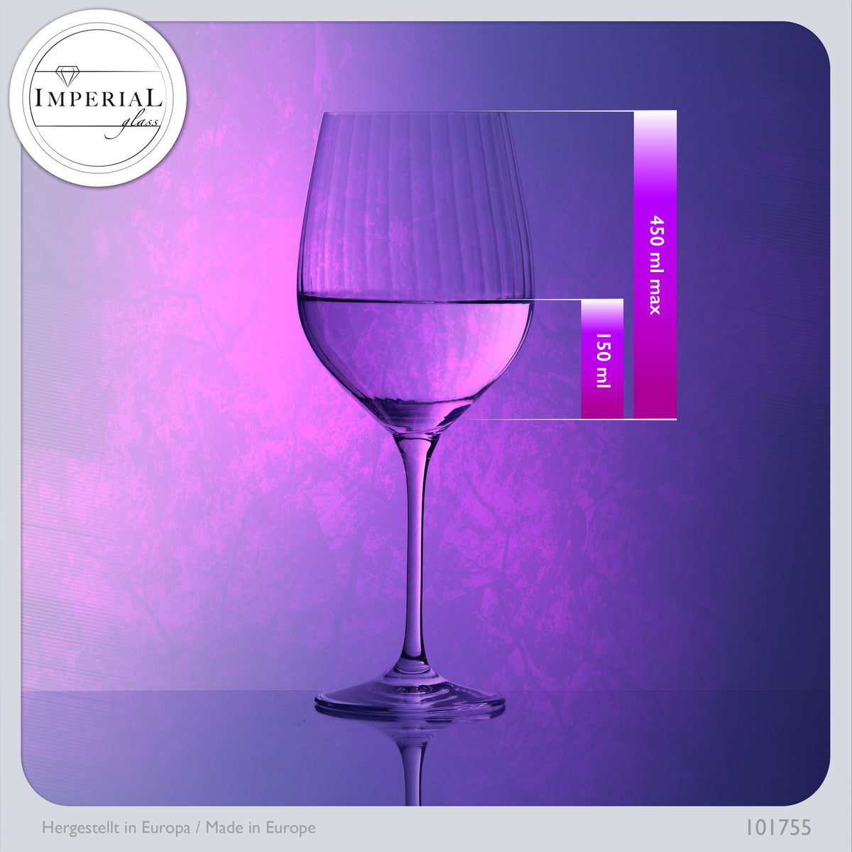 IMPERIAL glass Rotweingläser 450ml "London" Set 2-Teilig geriffelte Weingläser aus Crystalline Glas Universalweingläser