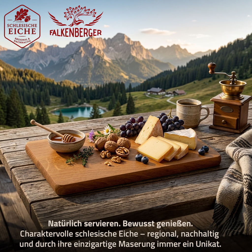 FALKENBERGER Frühstücksbrettchen 10er Set massive Eiche, 24 × 14 × 1,6 cm Handgefertigt