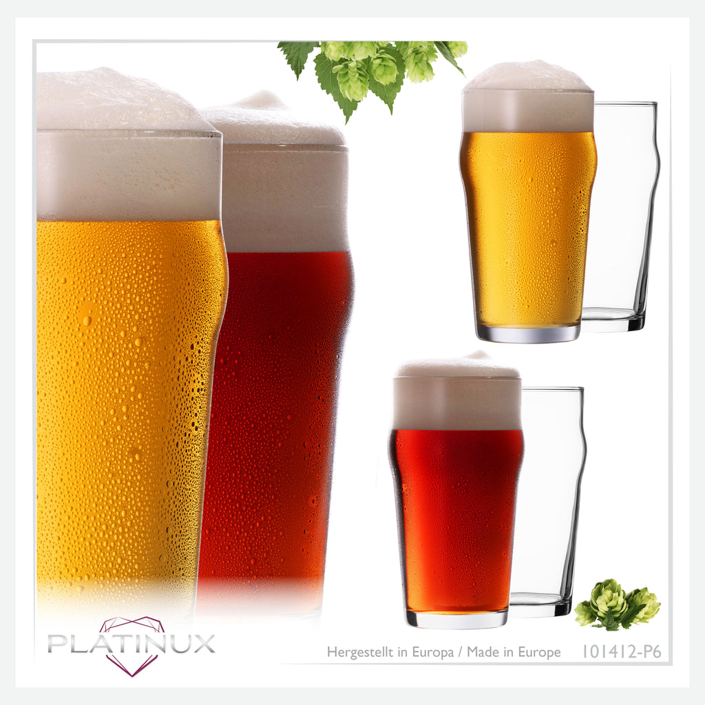 PLATINUX Zestaw 6 szklanek do piwa 500 ml (maks. 568 ml) Szklanki do piwa pszenicznego ze szkła wysokie szklanki do piwa