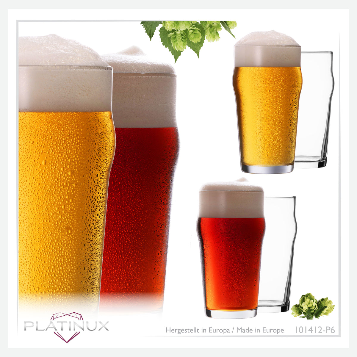 PLATINUX Zestaw 6 szklanek do piwa 500 ml (maks. 568 ml) Szklanki do piwa pszenicznego ze szkła wysokie szklanki do piwa