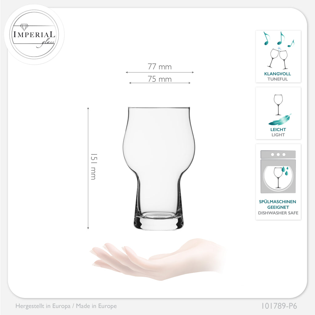 IMPERIAL glass Außergewöhnliche Biergläser aus Glas 500ml Set 6-Teilig Weizengläser 0,5L