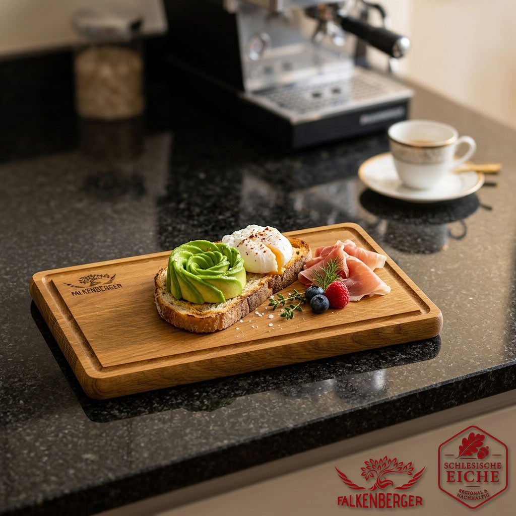 FALKENBERGER Frühstücksbrettchen 6er Set massive Eiche, 24 × 14 × 1,6 cm Handgefertigt