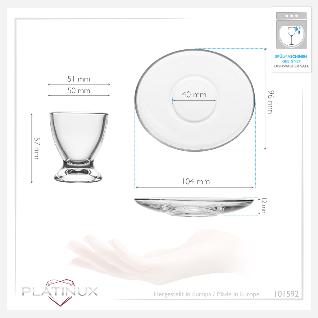 PLATINUX Kieliszki do jajek ze spodeczkiem szklane zestaw (12-częściowy) Stojak na jajka Śniadanie Egg-Cup