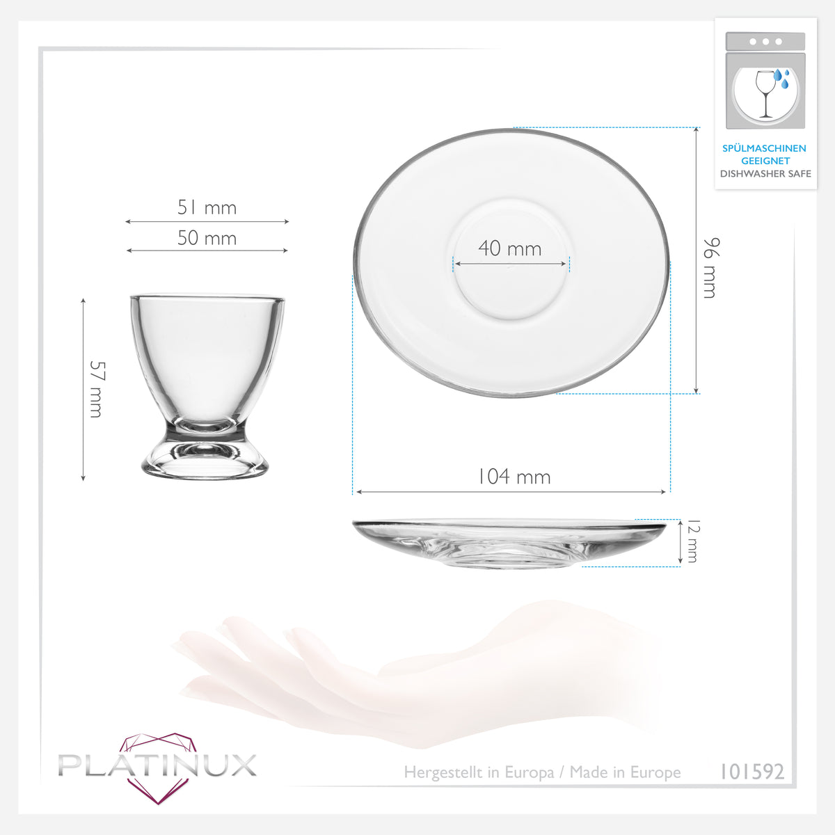 PLATINUX Kieliszki do jajek ze spodeczkiem szklane zestaw (12-częściowy) Stojak na jajka Śniadanie Egg-Cup