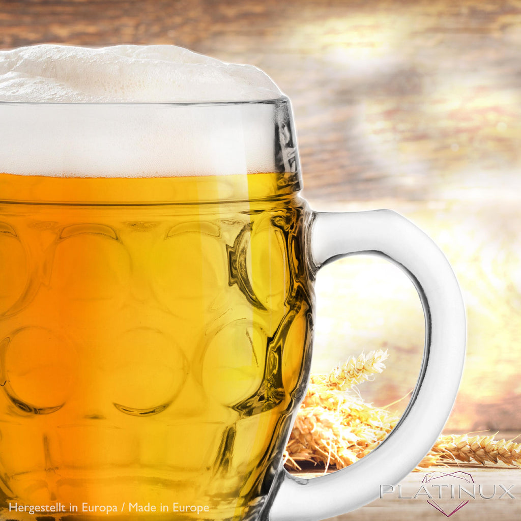 PLATINUX Szklanki do piwa z uchwytem 500ml (max.610ml) szklane, 6-częściowy zestaw, szklanka do piwa, kufel do piwa, kufel z miarką