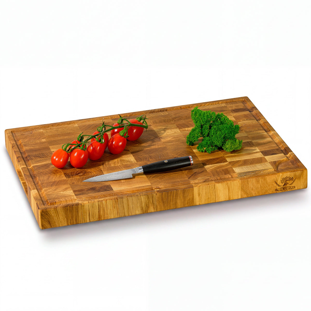FALKENBERGER Stirnholz Schneidebrett aus massiver Eiche 50 × 35 × 4 cm XL Handgefertigt
