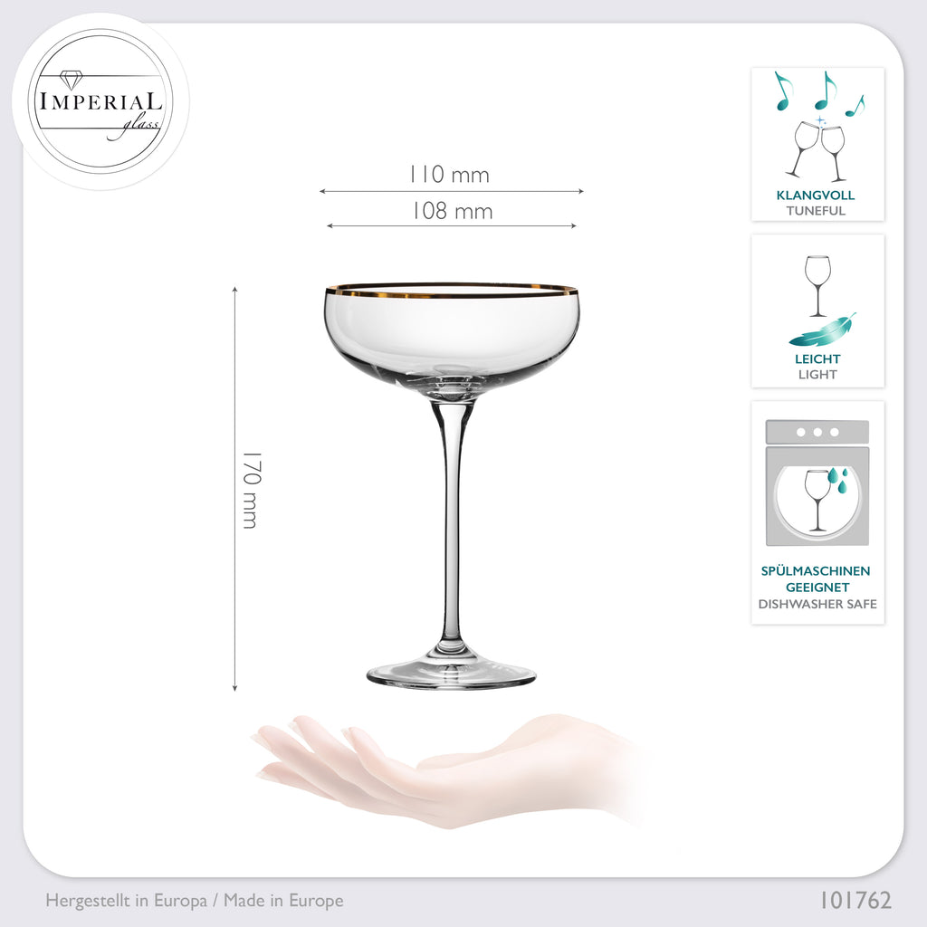 IMPERIAL glass Sektschalen mit Goldrand 270ml Champagnergläser Set 2-Teilig Sektgläser aus Crystalline Glas