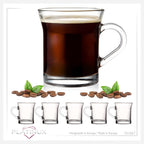 PLATINUX Szklanki do kawy z uchem, szklane 220ml (maks. 280ml) Zestaw 6 sztuk Szklanki do herbaty
