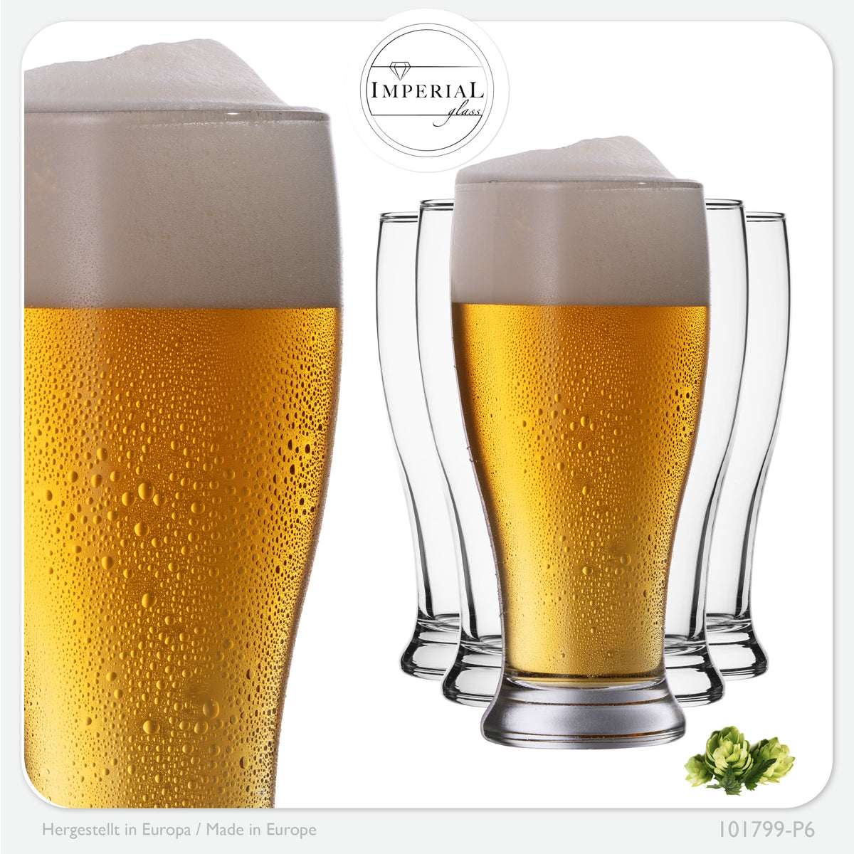 IMPERIAL glass Weizengläser aus Crystalline Glas 500ml (max. 550ml) Set 6 Stück Biergläser 0,7L