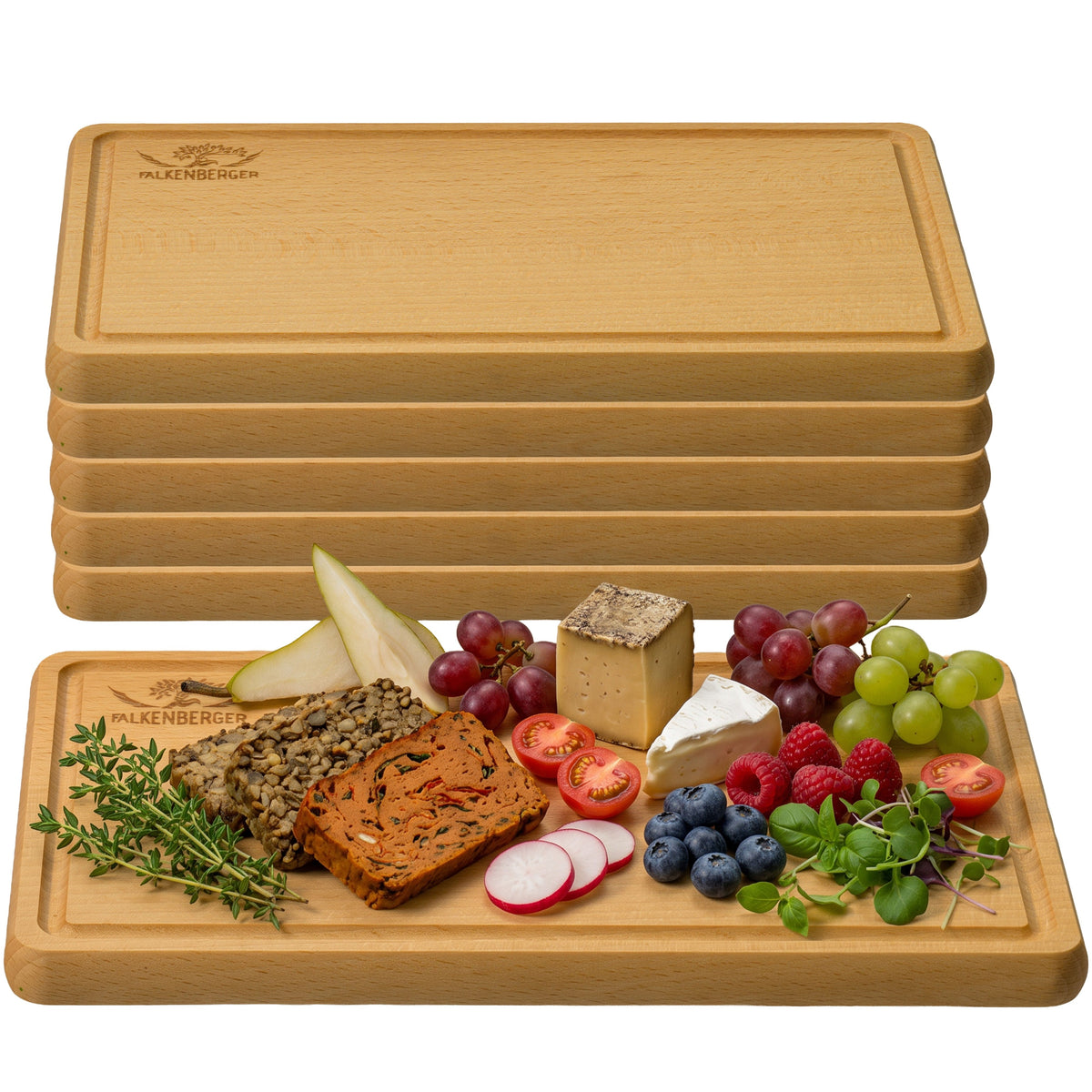 FALKENBERGER Frühstücksbrettchen 6er Set massive Buche, 24 × 14 × 1,6 cm Handgefertigt