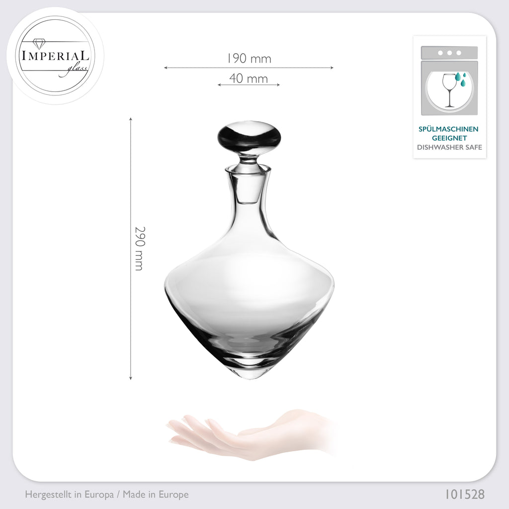 IMPERIAL glass Karafka do wina 1000 ml Dekanter ze szkła krystalicznego Seria „Rom” Dekanter do wina Ręcznie wykonany