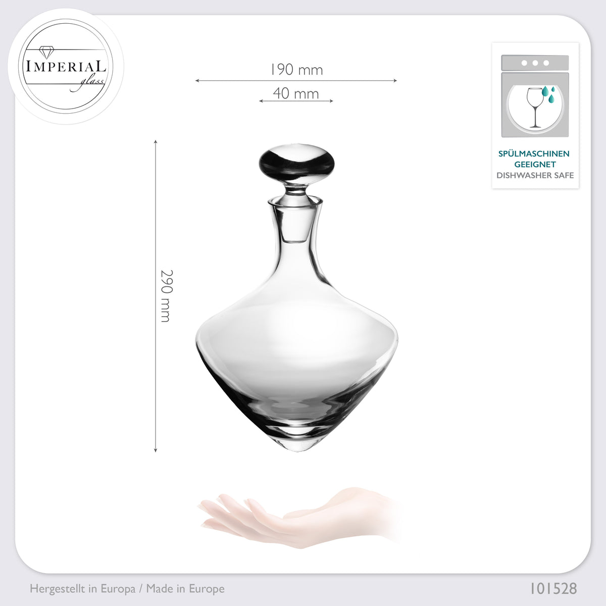 IMPERIAL glass Karafka do wina 1000 ml Dekanter ze szkła krystalicznego Seria „Rom” Dekanter do wina Ręcznie wykonany