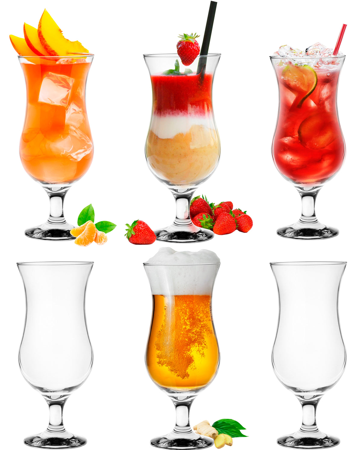 PLATINUX Zestaw szklanek koktajlowych 6 sztuk 400 ml (maks. 470 ml) Szklanki do drinków Szklanki barowe Hurricane Duże (przezroczyste)