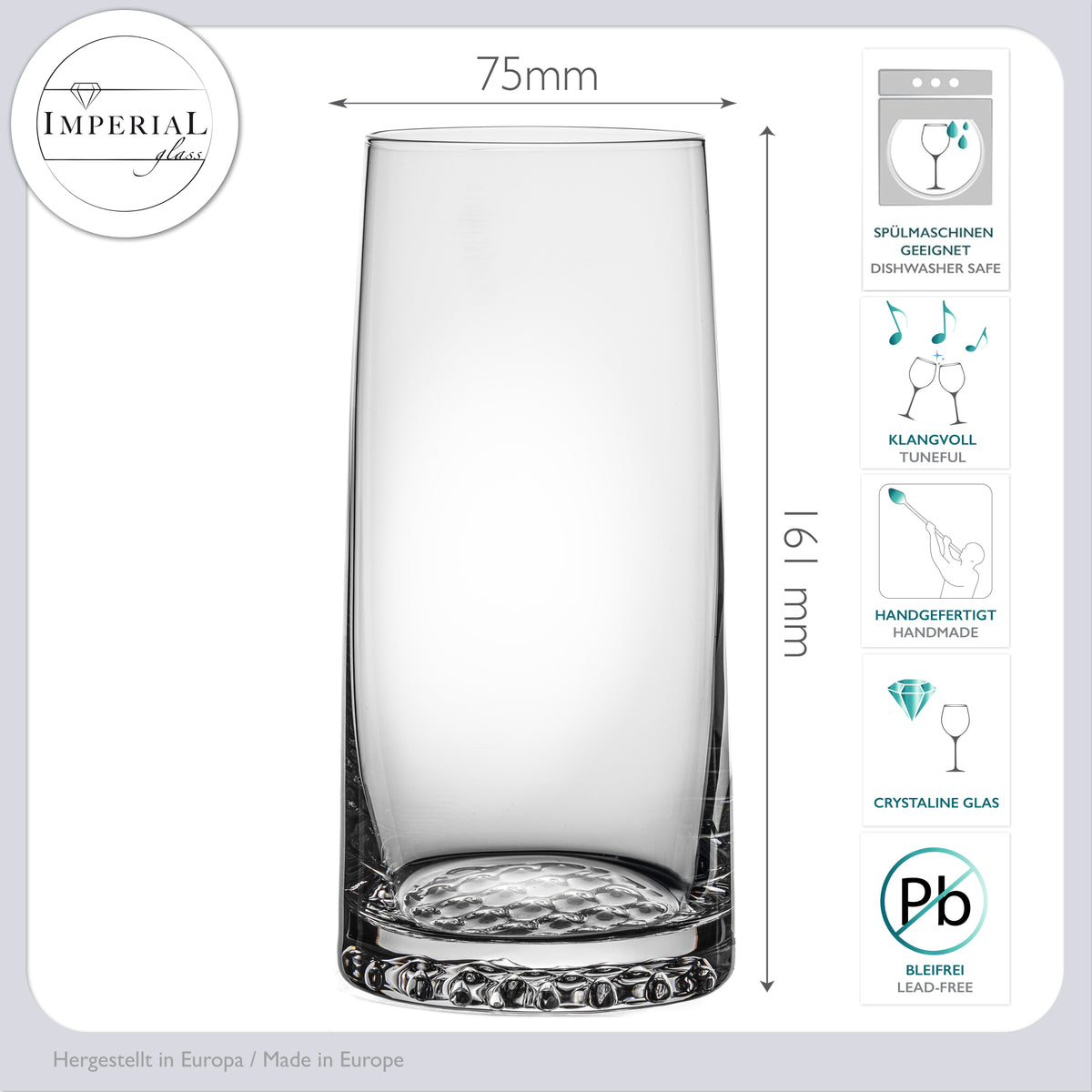 IMPERIAL glass Trinkgläser Set 12-teilig aus Crystalline Glas 530ml/380ml Serie "Faro", strukturierter Boden, spülmaschinenfest