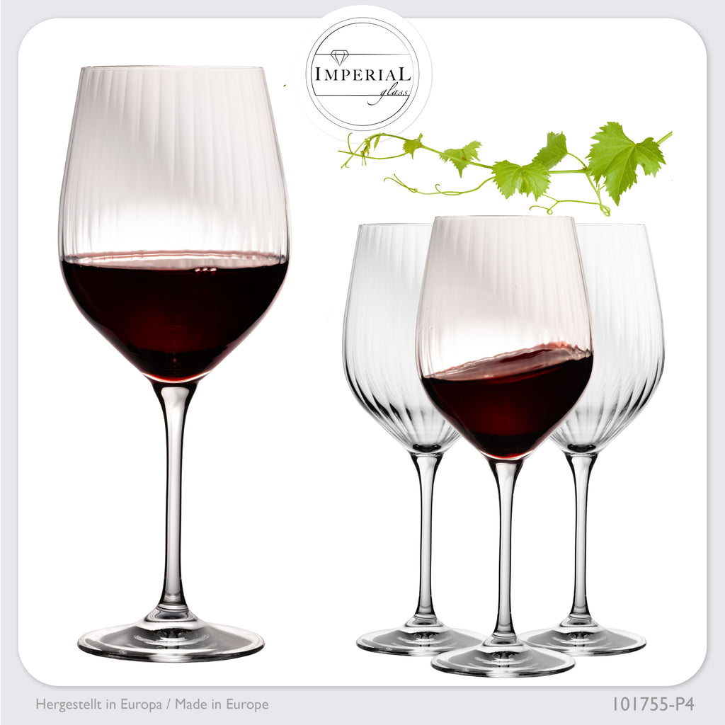IMPERIAL glass Rotweingläser 450ml "London" Set 4-Teilig geriffelte Weingläser aus Crystalline Glas Universalweingläser