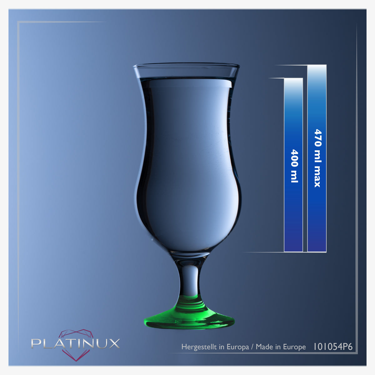 PLATINUX Zestaw 6 szklanek koktajlowych 400 ml (maks. 470 ml) Szklanki do drinków Szklanki barowe Hurricane Duże (zielone)
