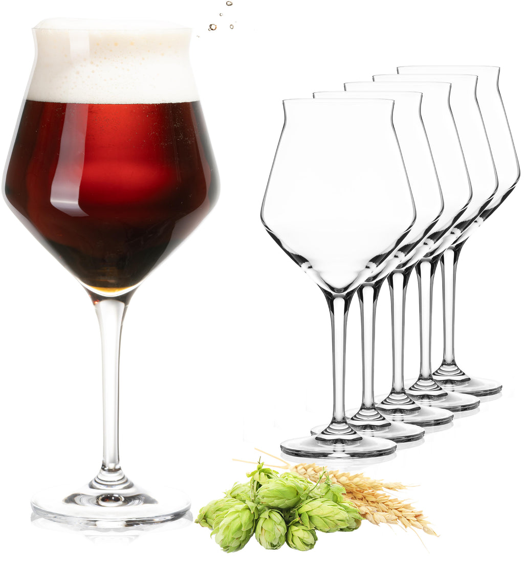 PLATINUX Szklanki do piwa Eleganckie 400ml (max. 460ml) Zestaw 6 szklanek do piwa typu tulipan ze szkła kryształowego
