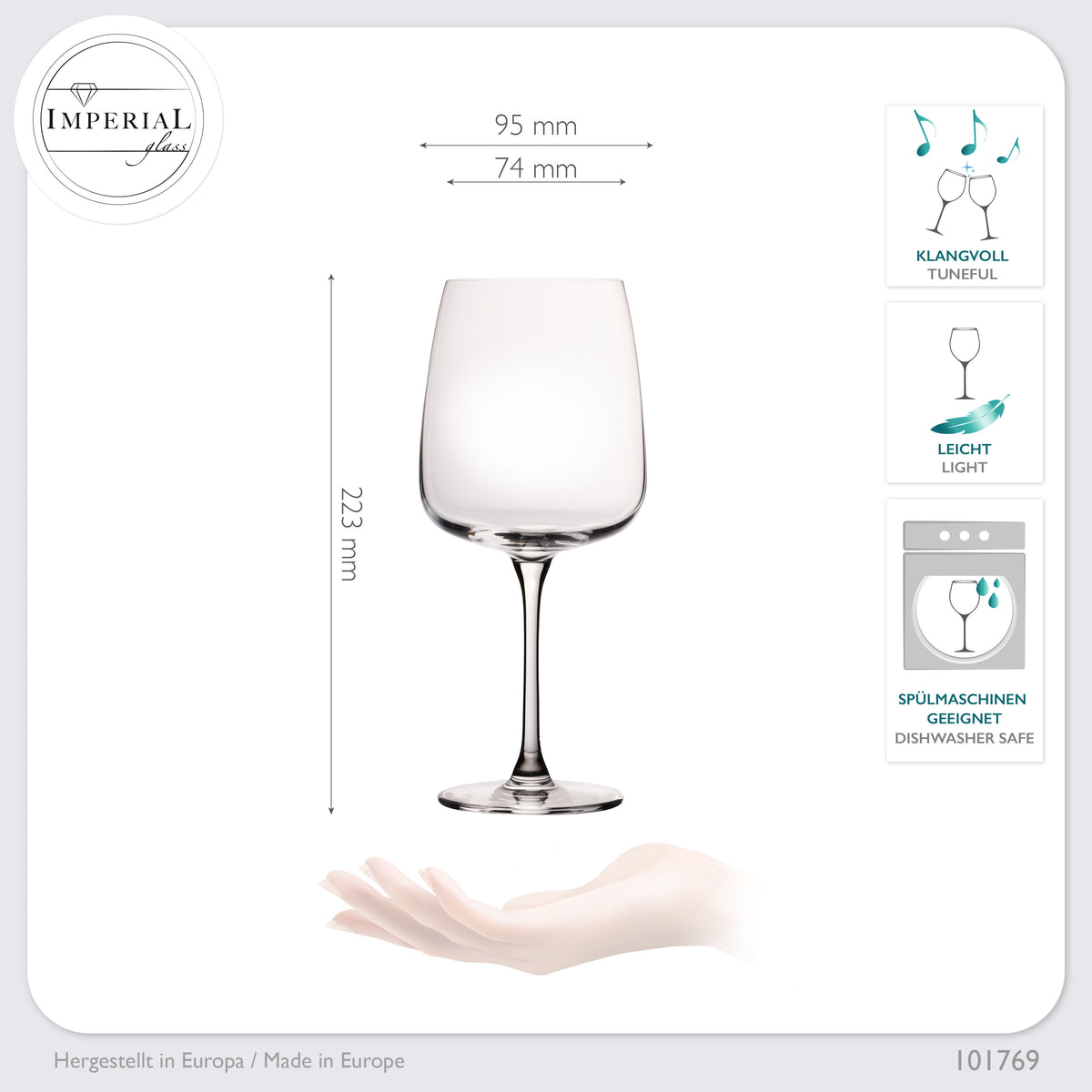 IMPERIAL glass Große Eckige Weißweingläser 480ml "Milano" Set 4-Teilig Chardonnay Glas aus Crystalline Glas Spülmaschinenfest