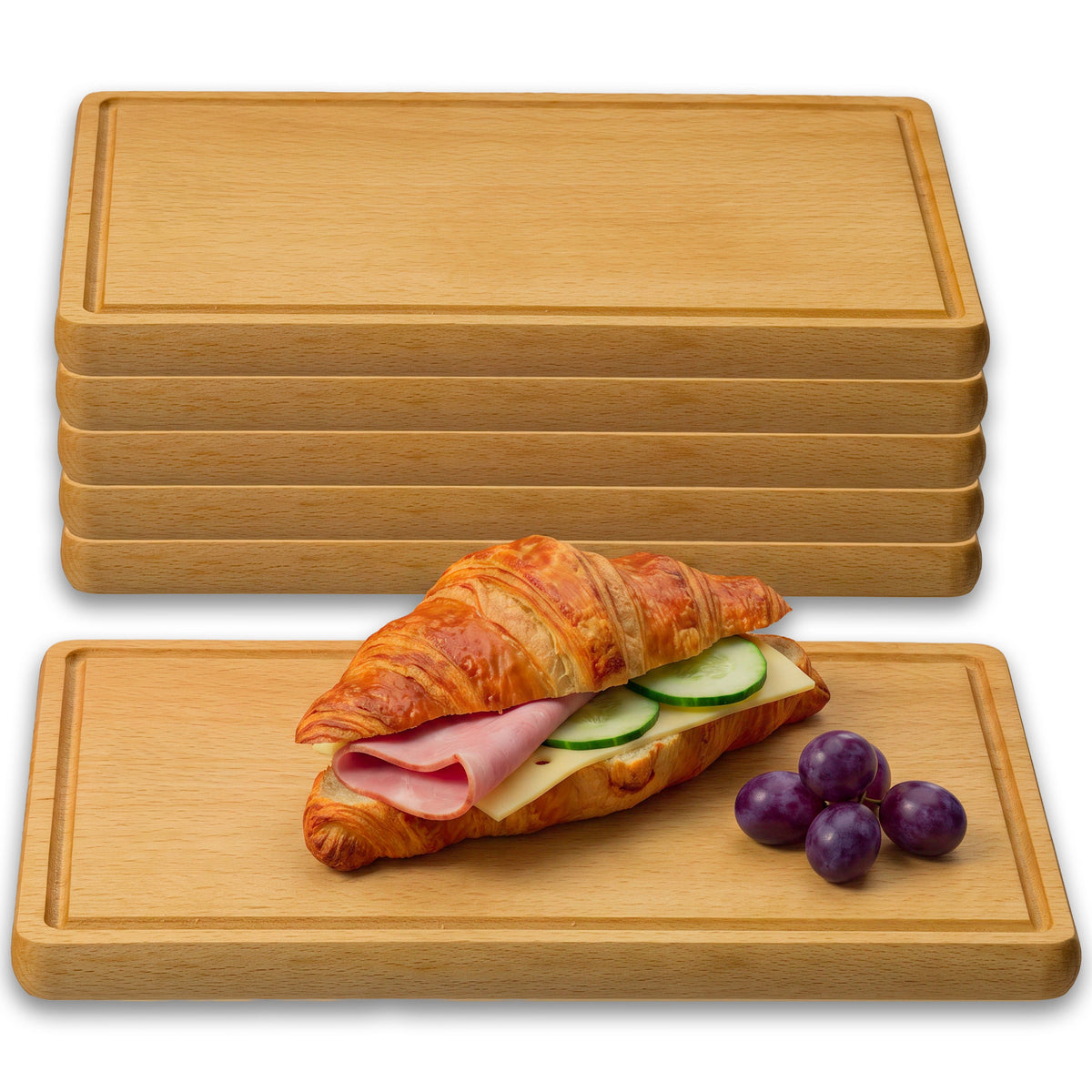 FALKENBERGER Frühstücksbrettchen 6er Set massive Buche, 24 × 14 × 1,6 cm Handgefertigt