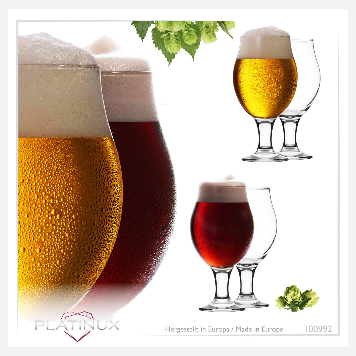 PLATINUX Zestaw 6 szklanek do piwa typu tulipan o pojemności 500 ml (maks. 560 ml) Szklanki do piwa pilzneńskiego Tulipan