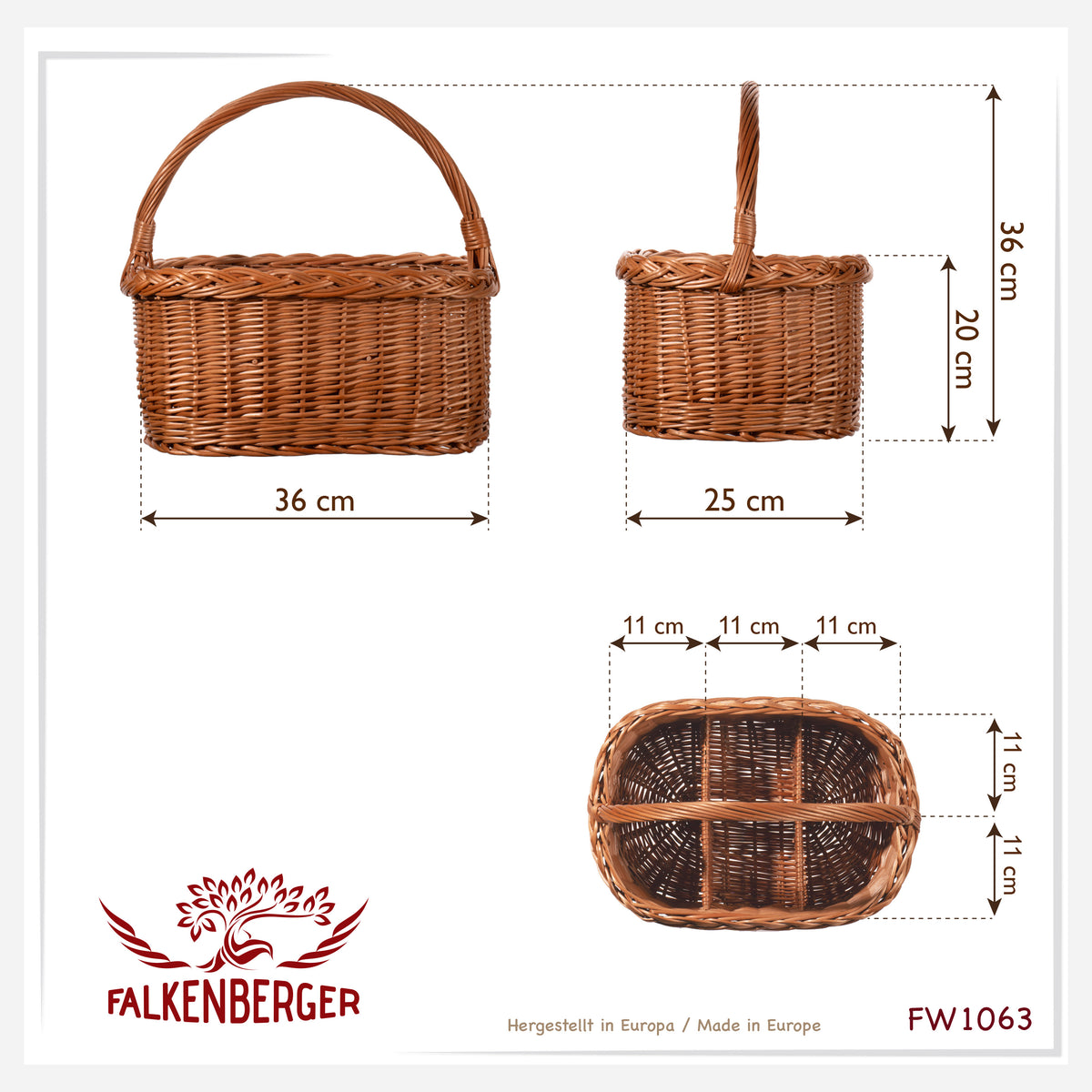 Koszyk na butelki FALKENBERGER, ok. 36x25x36cm, wiklinowy, ręcznie robiony, nosidło na butelki