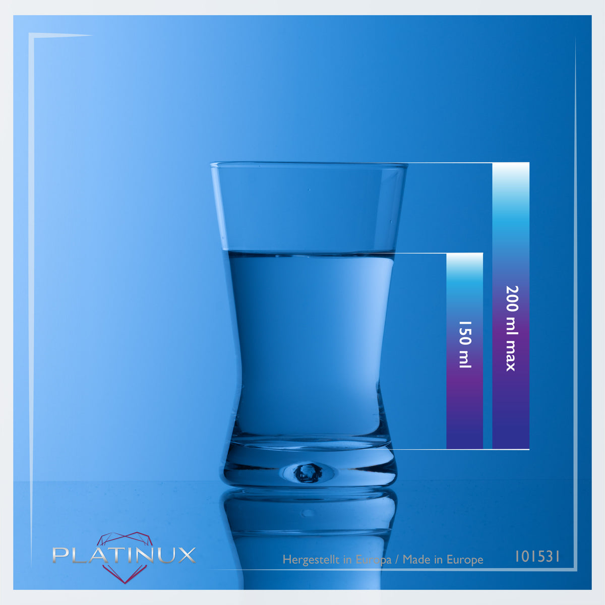 PLATINUX Szklanki do picia 200ml, kształt X, zestaw 6-częściowy, szklanki do soków, szklane, seria „CrossLine”, można myć w zmywarce
