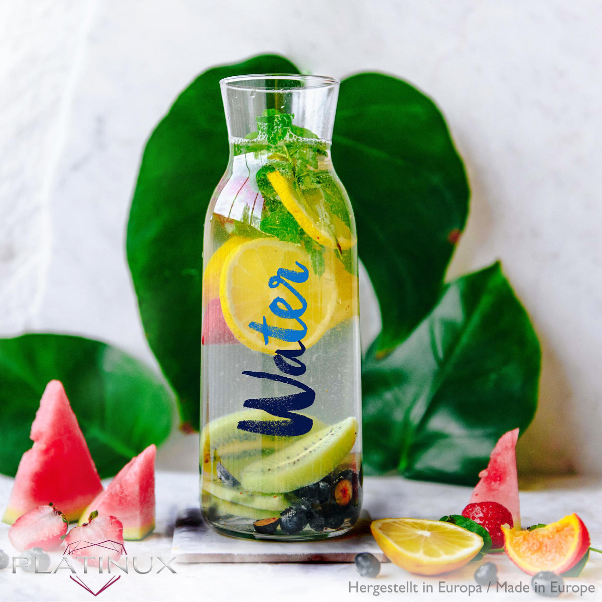 PLATINUX Karafka szklana z nadrukiem Water 1000ml (maks. 1200ml) Karafka na wodę