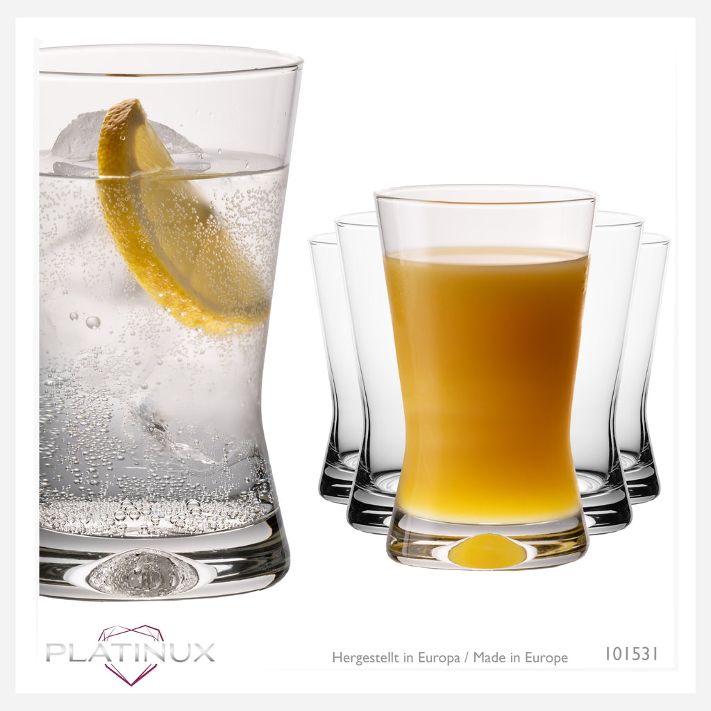 PLATINUX Szklanki do picia 200ml, kształt X, zestaw 6-częściowy, szklanki do soków, szklane, seria „CrossLine”, można myć w zmywarce