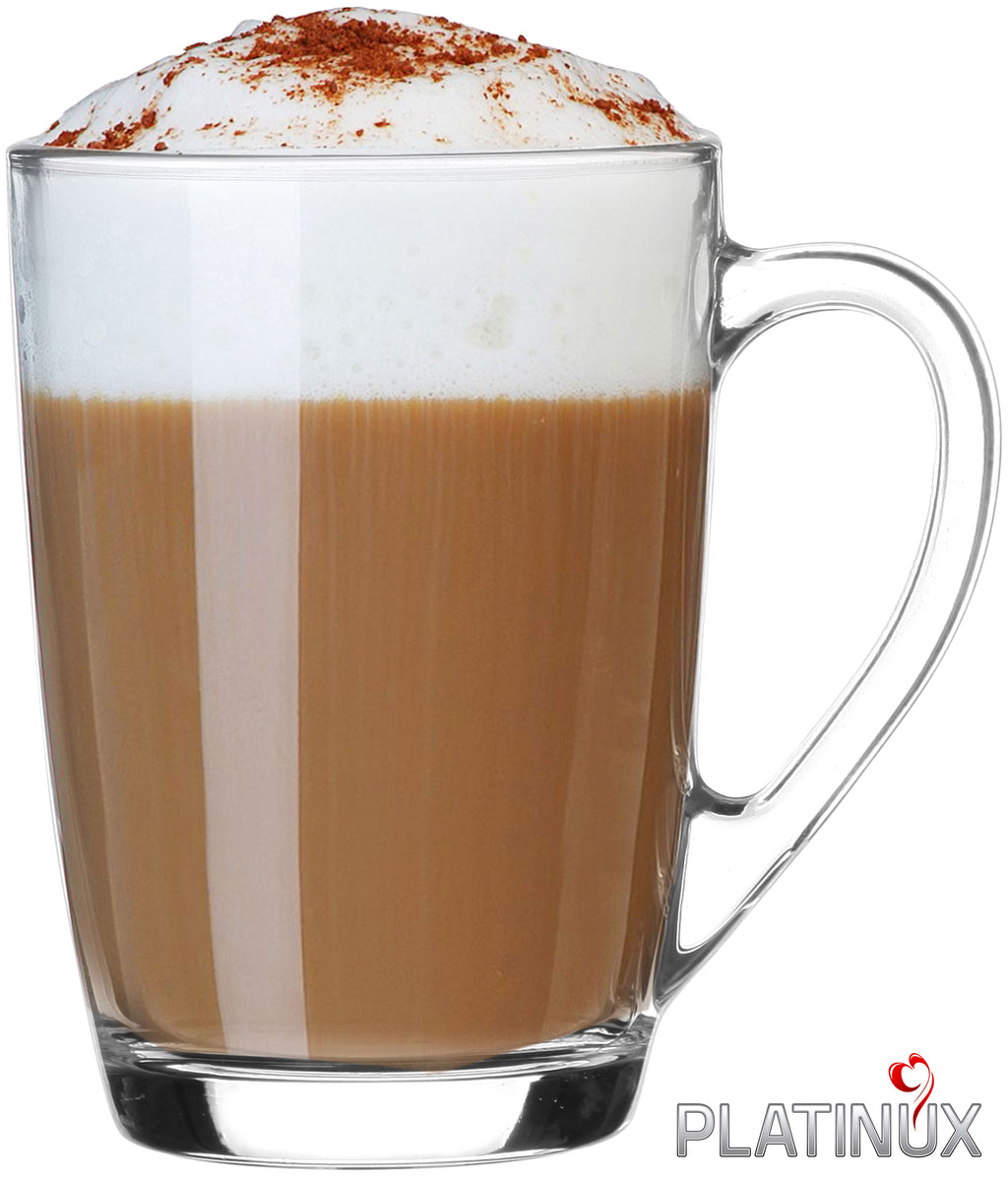 PLATINUX Szklanki do kawy szklanki do herbaty z uchwytem Zestaw 6 sztuk 250ml (maks. 320ml)